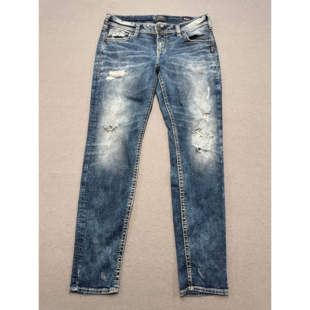 Silver Jeans Co Boyfriend Jeans Womens 30 Blue Medium Wash Relaxed Tapered